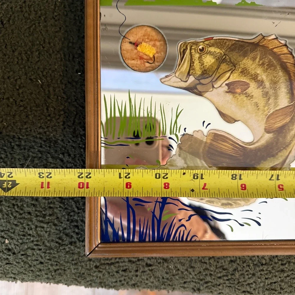 VTG 1954 Louis A. Wehle Fishing Contest Prize Mirror Bass Pinup Art 22x12 RARE